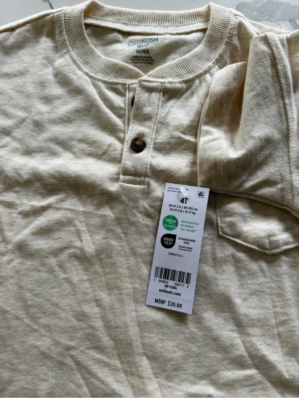 OshKosh B'gosh Cream Short Sleeve Henley Pocket Tee